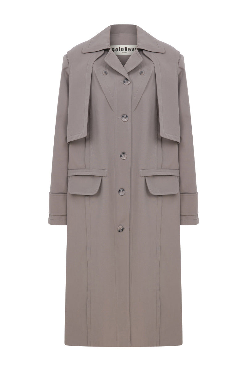 Gray trench coat by ColoReve, stylish jackets with a classic tailored fit and button details, displayed on a mannequin.