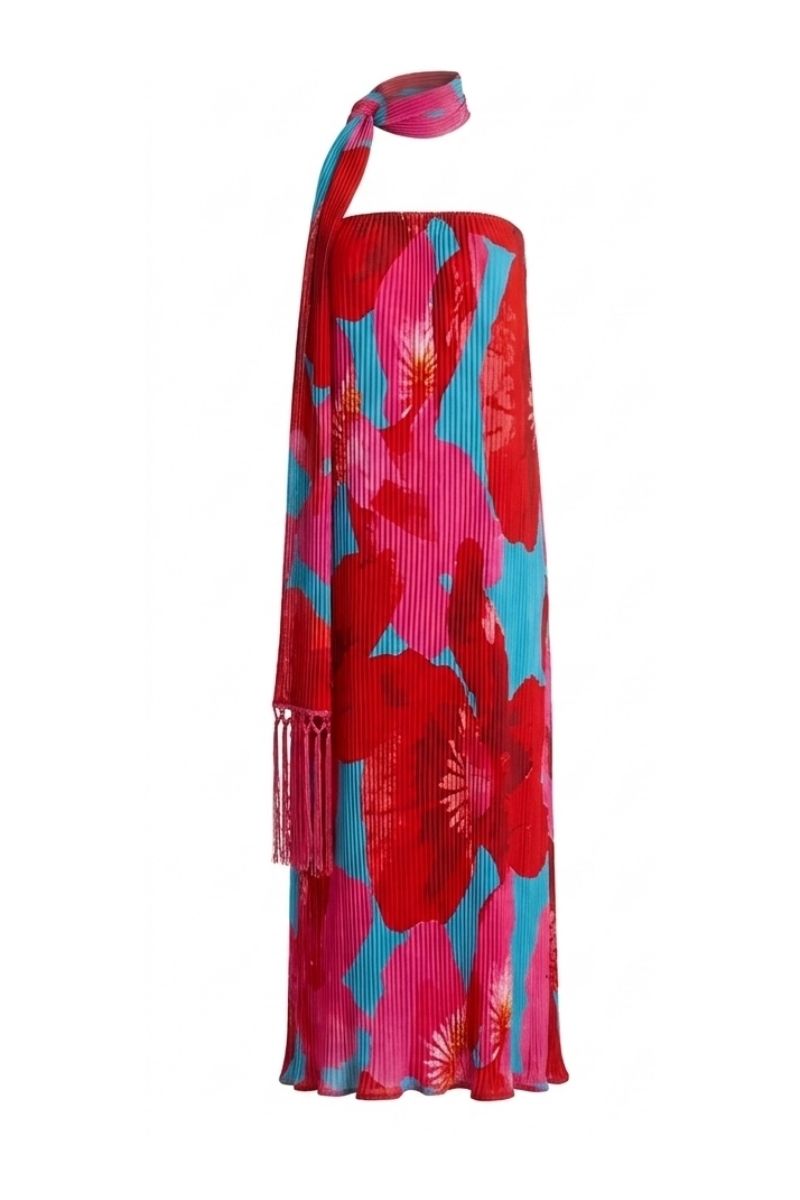 Sisters Ruby maxi dress in blush coral with flowing fabric and sleeveless design, perfect for elegant summer occasions.