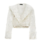 White feather jacket by Onalaja, stylish lightweight outerwear with a smooth, feathered texture perfect for fashion-forward looks.