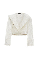 White feather jacket by Onalaja, stylish lightweight outerwear with a smooth, feathered texture perfect for fashion-forward looks.