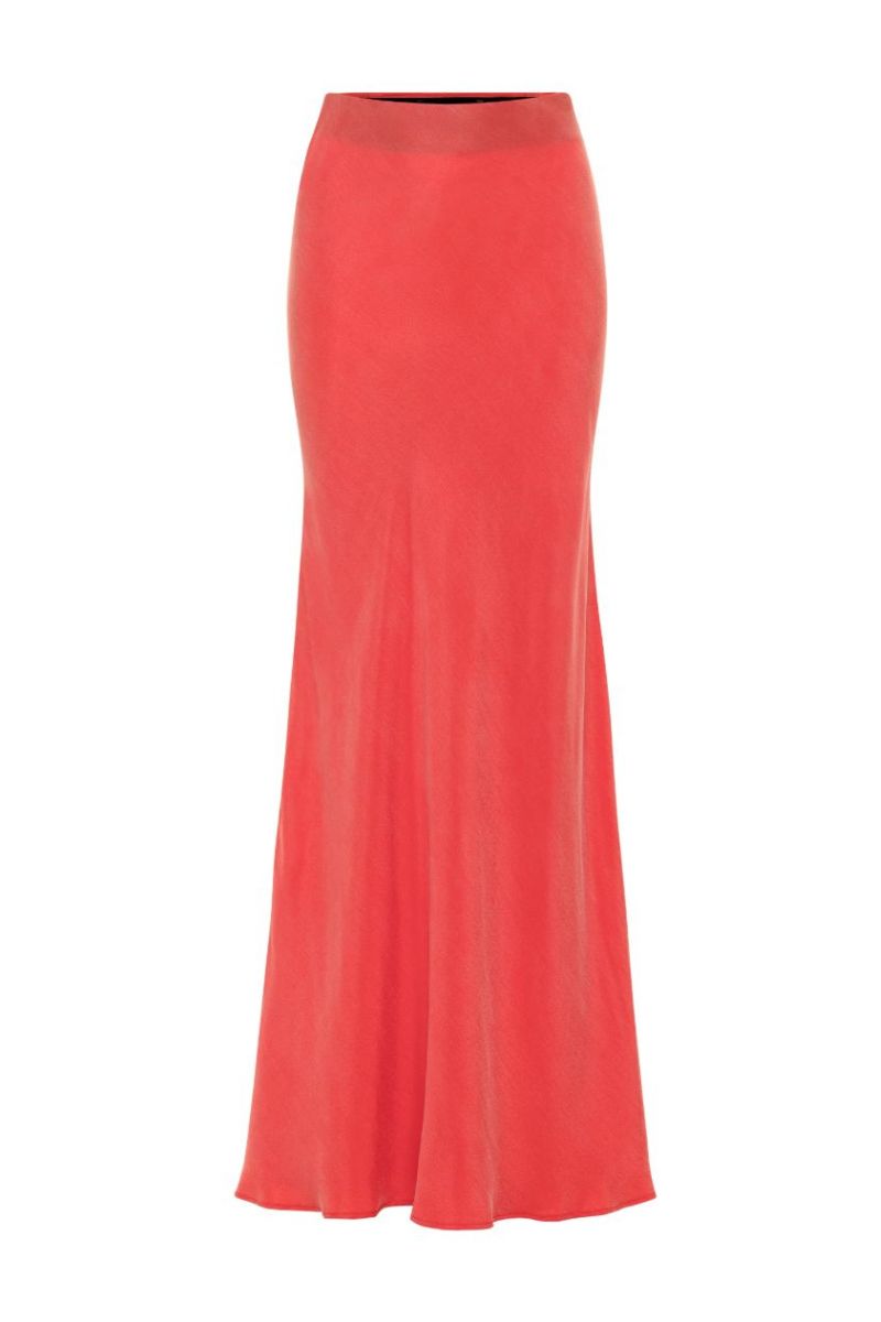niLuu AquaFlora Lucy slip skirt in coral, flowy maxi skirt with lightweight fabric and elegant design, suitable for summer wear.