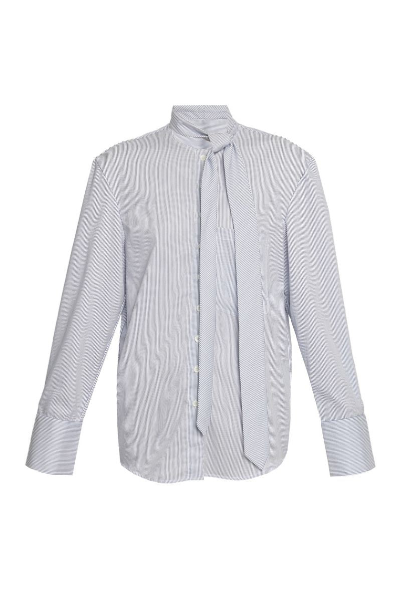 TAILORED PINSTRIPE SHIRT WITH ATTACHED TIE COLLAR - CULT MIA