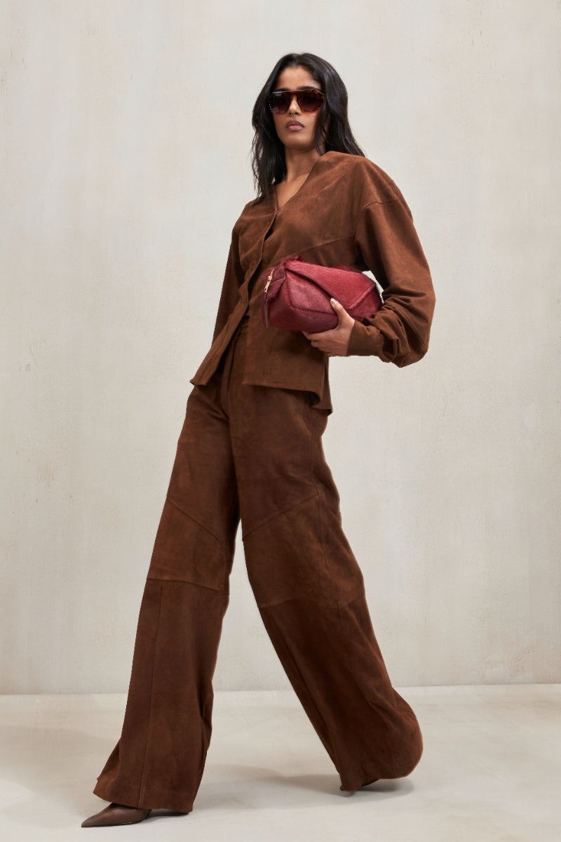 Deme By Gabriella Chelsea co-ord set in chocolate brown, featuring matching top and pants, casual and stylish for everyday wear.