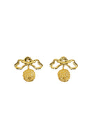 Gold bow earrings with lion motif by Natia x Lako, featuring intricate details and stylish design.