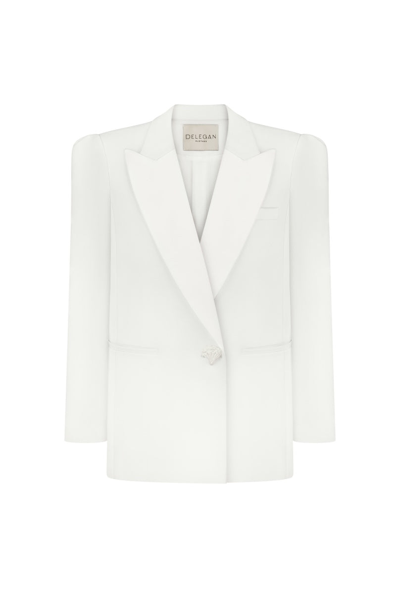 WHITE SATIN LAPEL JACKET - CULT MIA