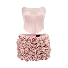 Light pink corset top and embroidered skirt co-ord set by I.H.F Studio, featuring a fitted corset and detailed embroidery.