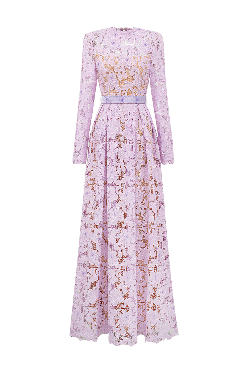 TULIPS GUIPURE LACE AND SILK TAFFETA LILAC GOWN