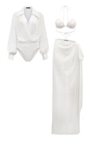 White chiffon bodysuit and Maxine bra set from 21Six, stylish co-ords featuring elegant fabric and modern design.