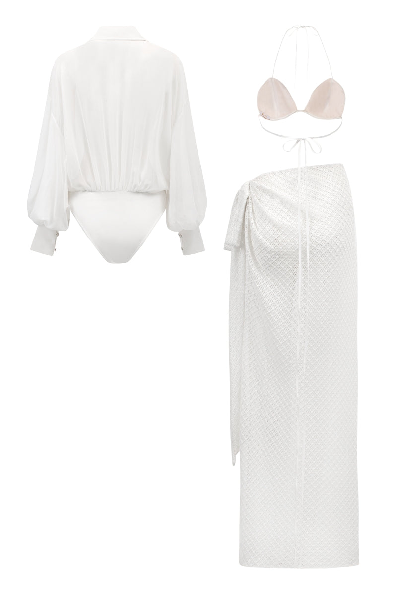 ANNE WHITE CHIFFON BODYSUIT AND MAXINE BRA SET - CULT MIA