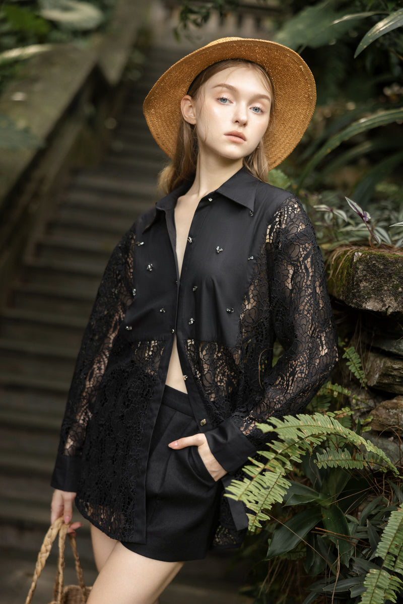 ASTRID LACE CRYSTAL SHIRT SET - CULT MIA