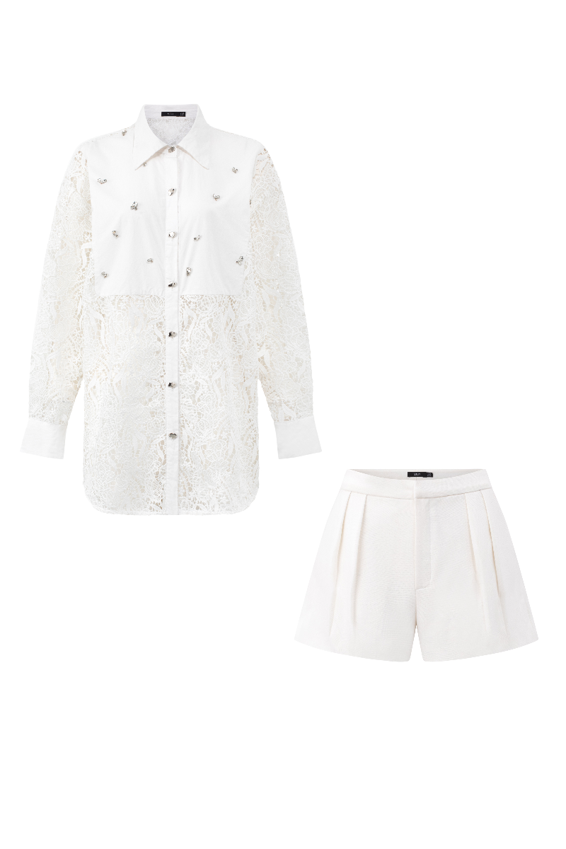 ASTRID LACE CRYSTAL SHIRT SET - CULT MIA