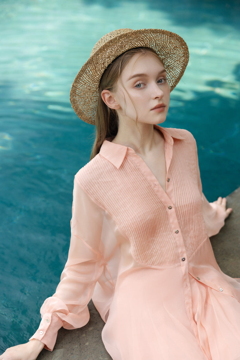 MELITA PEACH FUZZ SILK PLEATED SHIRT AND PANTS SET - CULT MIA