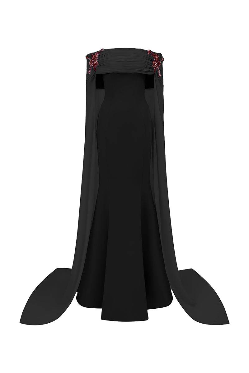 Robe VANA en crêpe et mousseline noire