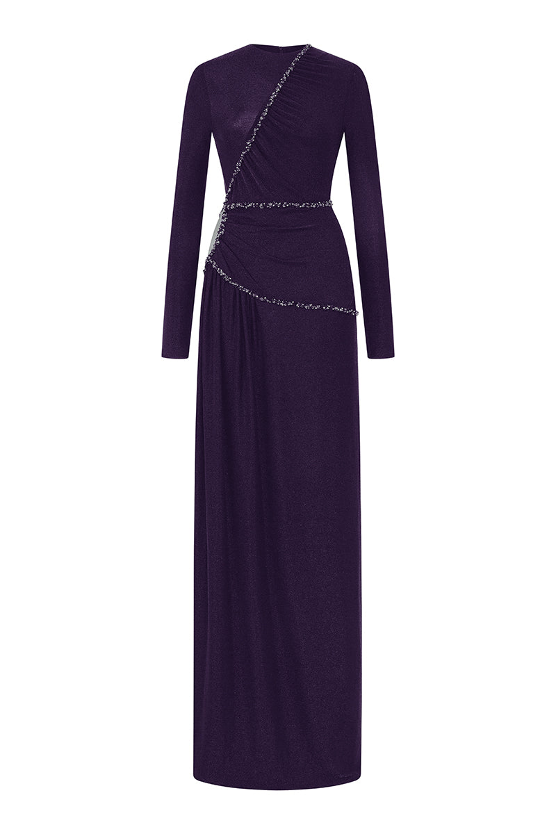 RAYA GLITTER JERSEY DRESS IN PURPLE