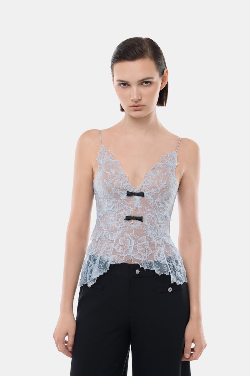 Montsand blue floral cami top with thin straps and delicate floral print, lightweight and stylish for casual wear.
