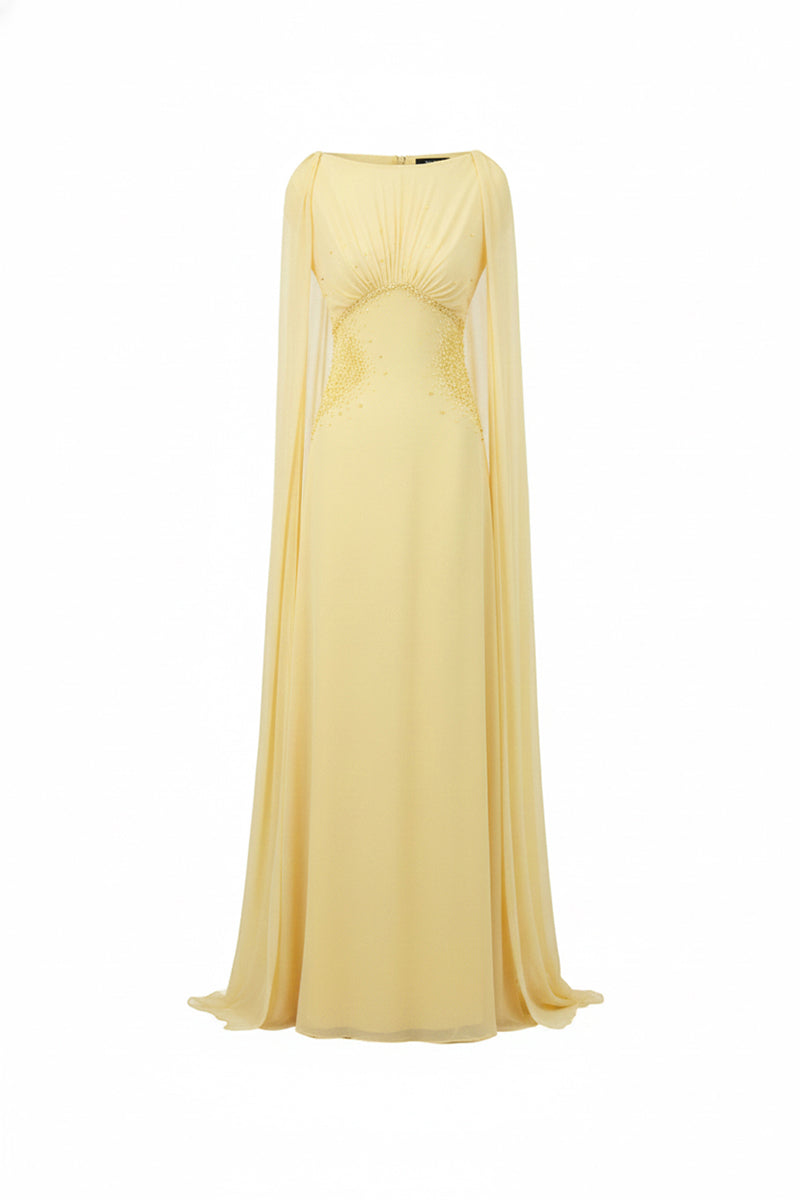 CULT MIA X 21SIX MIRA CHIFFON DRESS IN PALE YELLOW