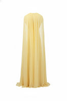 Yellow chiffon gown by 21Six, the CULT MIA X 21Six Mira dress, featuring flowing fabric and elegant design.
