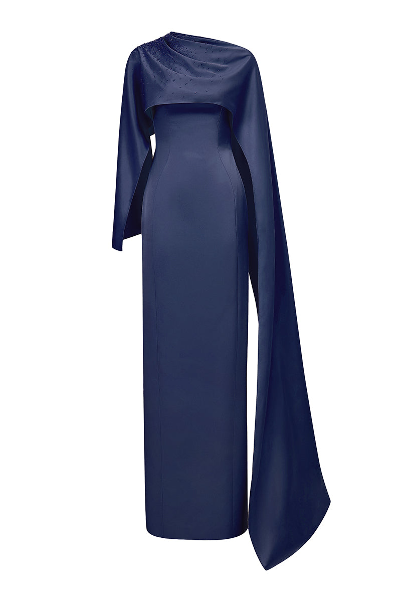 NALA SILK SATIN DRESS IN DARK BLUE