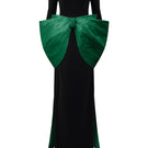 Elegant green Loreli crepe and taffeta gown by I.H.F featuring a flowing silhouette and intricate detailing.