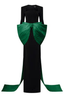 Elegant green Loreli crepe and taffeta gown by I.H.F featuring a flowing silhouette and intricate detailing.