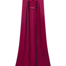 Elegant crepe and silk taffeta cape lipstick gown by I.H.F featuring a flowing silhouette and luxurious fabric details.