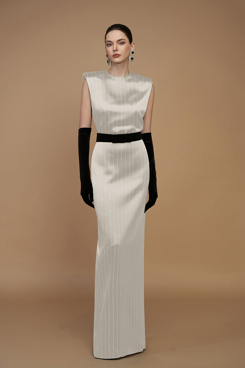 STRIPED SILK WHITE GOWN