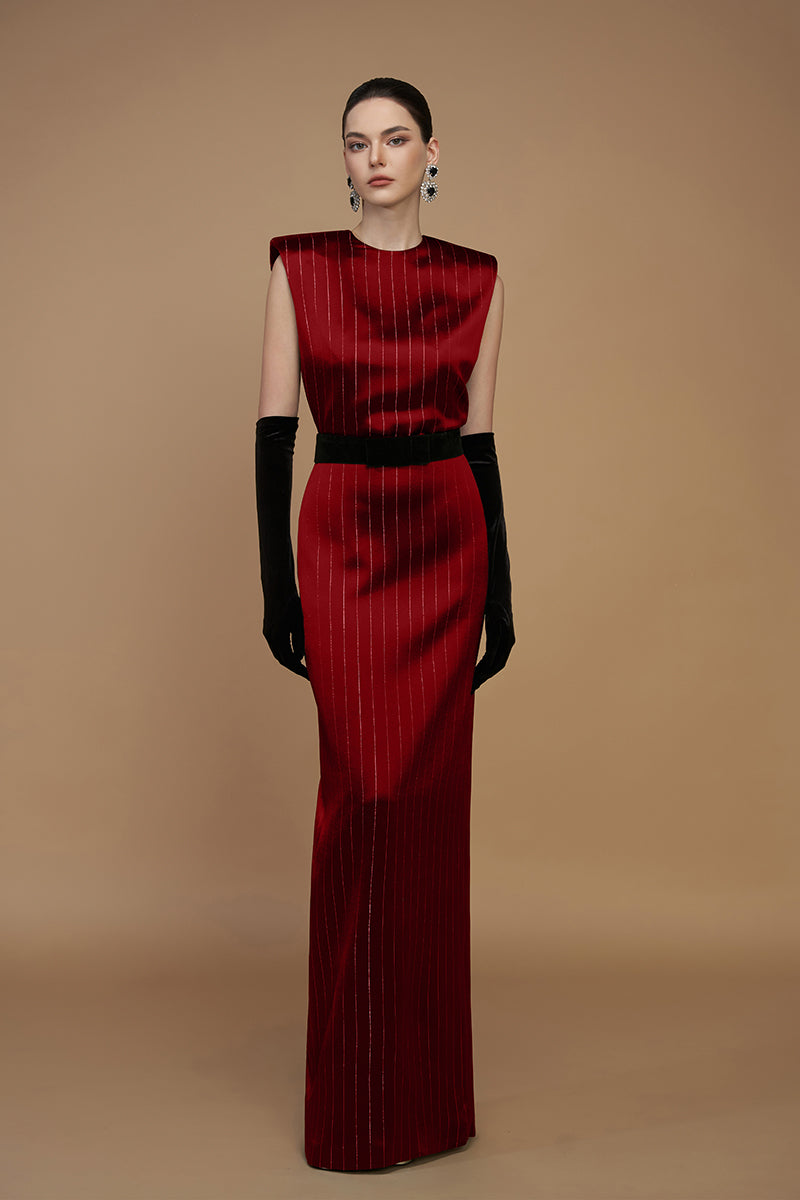 STRIPED SILK RED GOWN