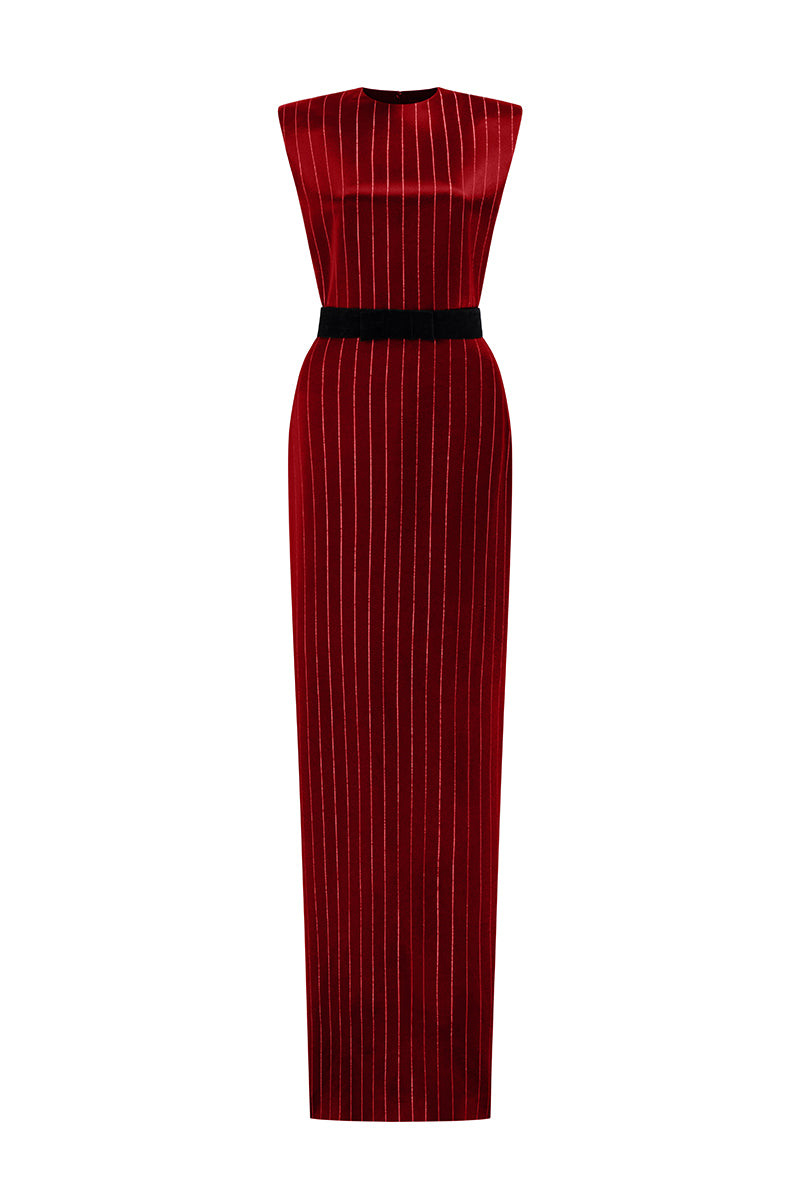 STRIPED SILK RED GOWN | CULT MIA