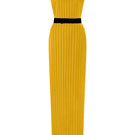 I.H.F striped yellow silk gown displayed on a hanger with flowing fabric and elegant design.