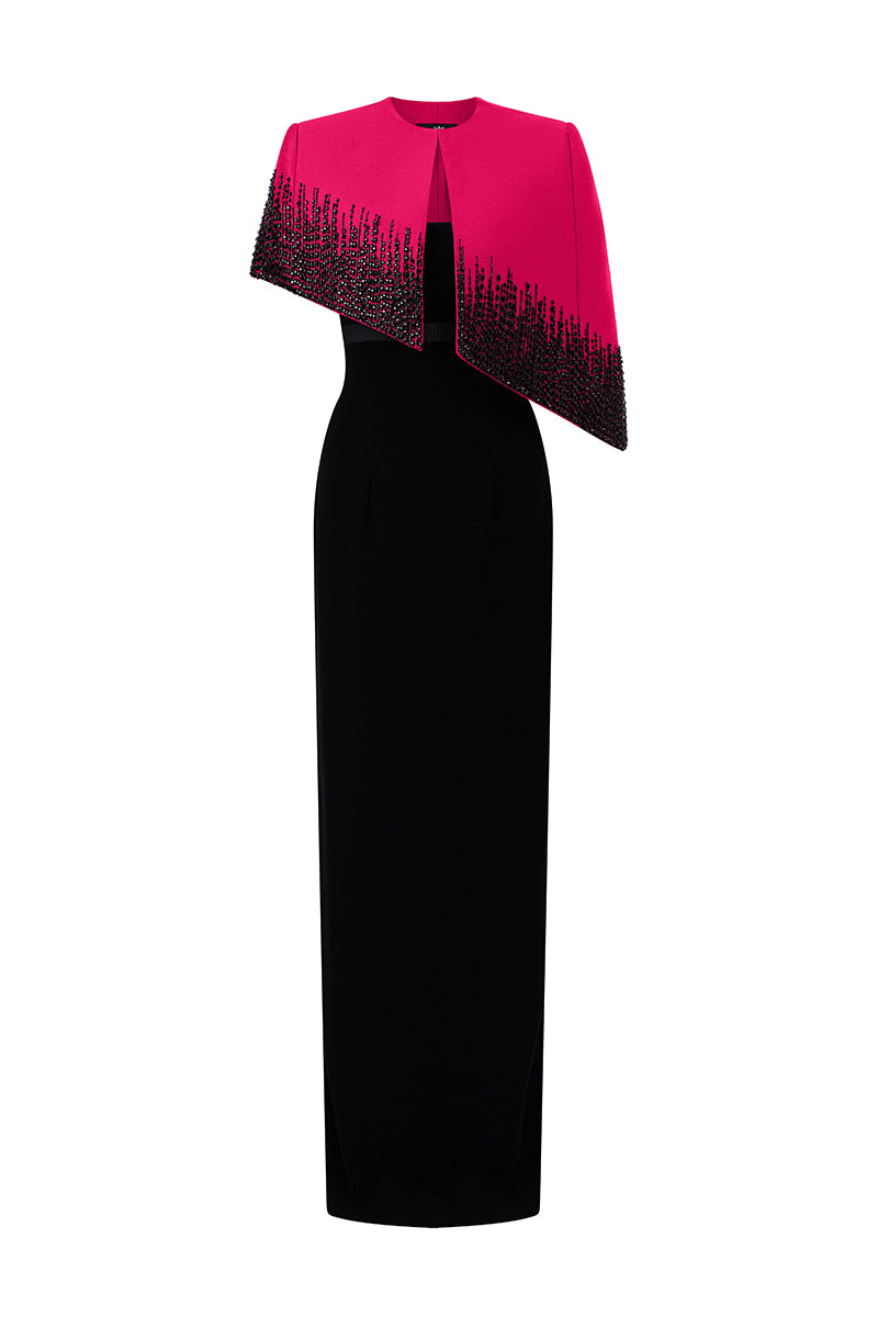 Pink crepe de chine taffeta gown by I.H.F, elegant floor-length evening dress with flowing fabric and refined design.