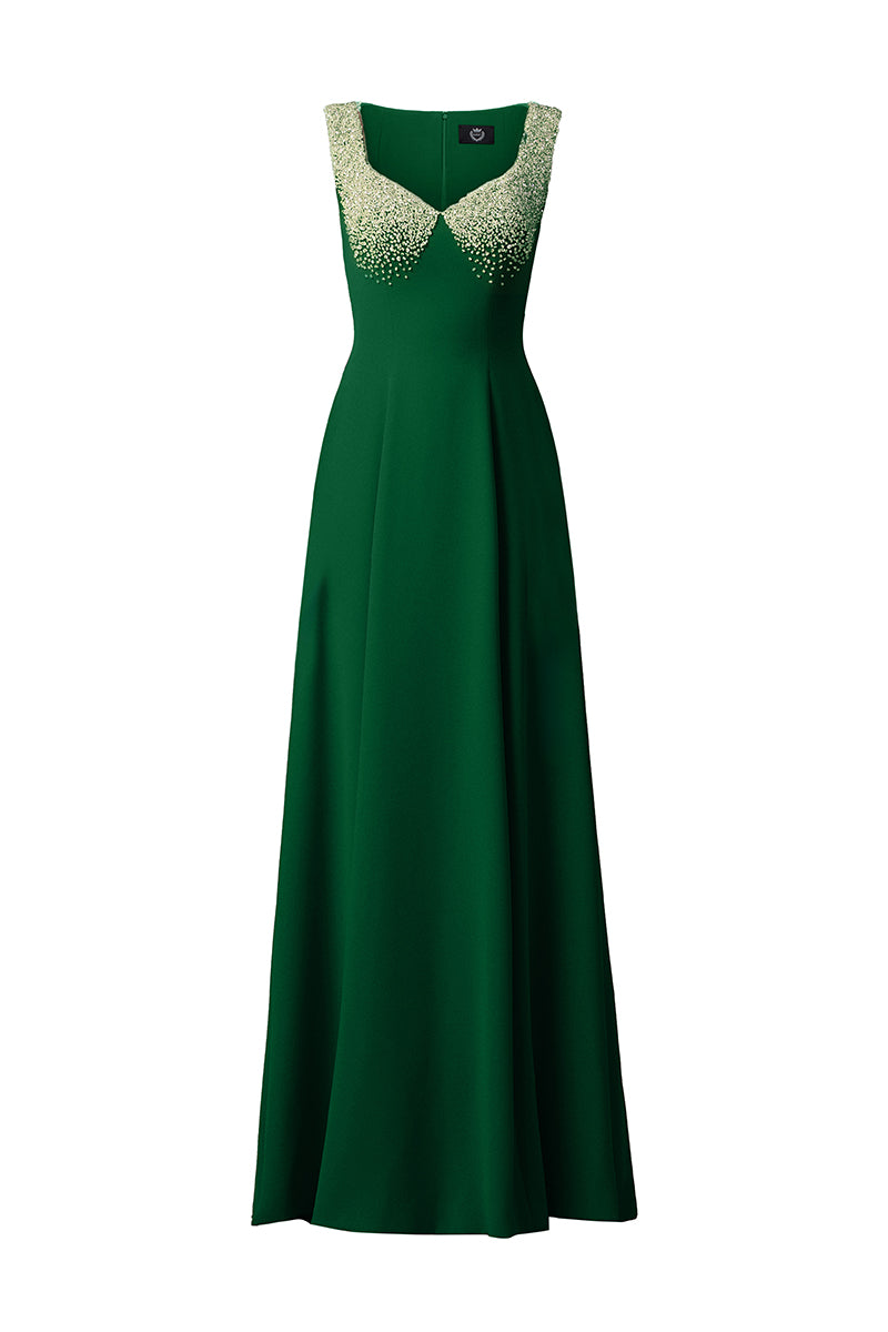 فستان ماكسي مبطن من الحرير من KAY CREPE DE CHINE باللون الأخضر