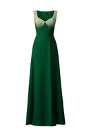 Elegant green crepe de chine silk-lined gown by I.H.F, featuring flowing fabric and sophisticated design.