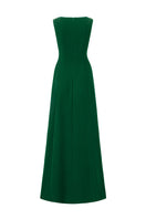 Green I.H.F crepe de chine silk-lined gown with elegant draping and long sleeves, perfect for formal occasions.