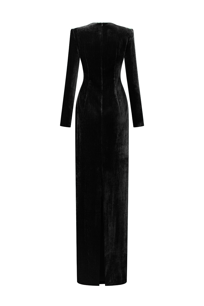 black velvet maxi dress long sleeve VIVIAN VELVET LONG SLEEVE GOWN IN BLACK | CULT MIA
