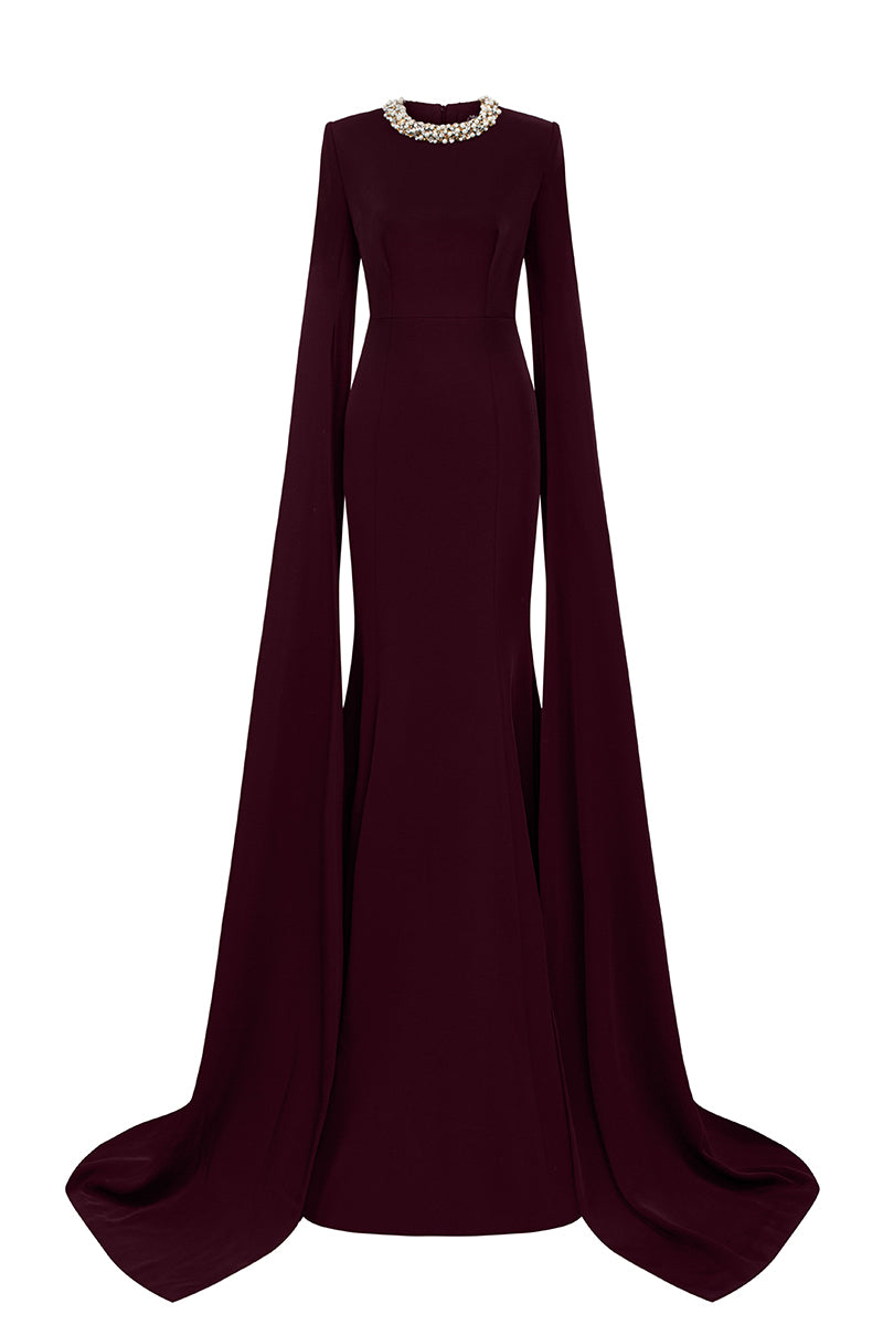 فستان ياسمين كيب باللون النبيذي