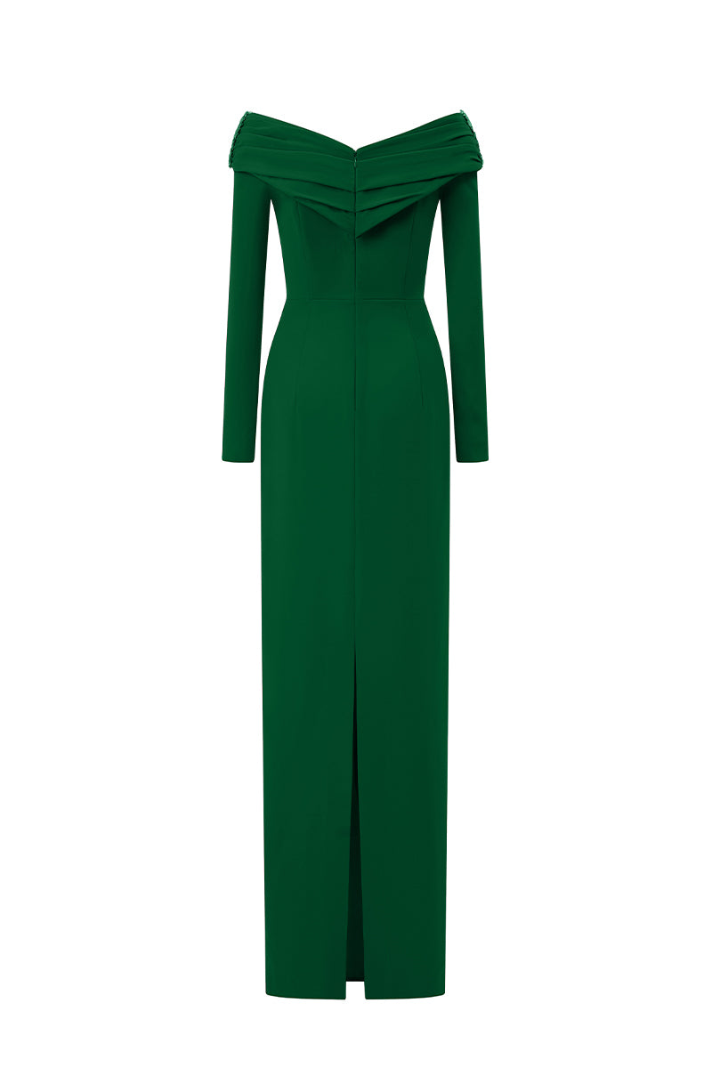 CREPE DE CHINE V-NECK MAXI DRESS IN GREEN | CULT MIA | I.H.F CREPE DE CHINE V-NECK MAXI DRESS IN GREEN | CULT MIA | I.H.F