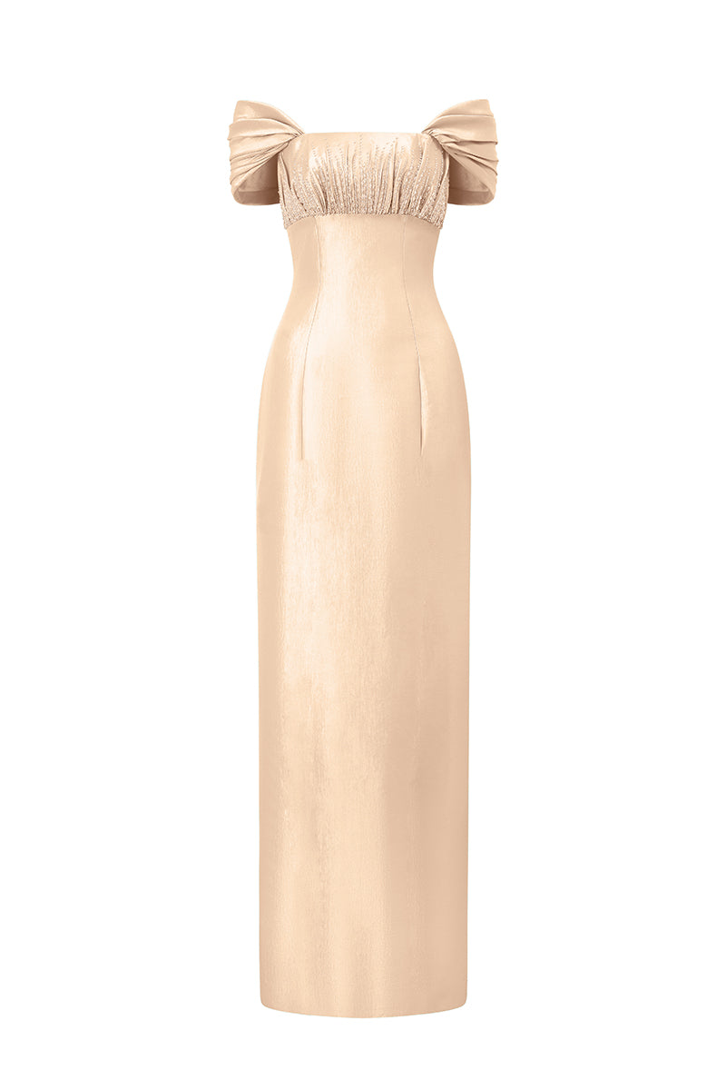 TAFFETA SILK LINED MAXI DRESS IN CREAM | CULT MIA