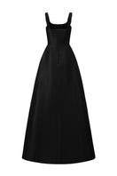 Black Taffeta Silk Lined Gown by I.H.F, elegant evening dress with smooth fabric and intricate design details.