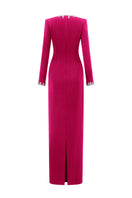 Pink crepe silk lined gown by I.H.F, featuring elegant draping and smooth fabric, perfect for formal occasions.
