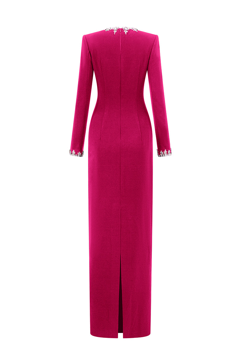 Pink crepe silk lined gown by I.H.F, featuring elegant draping and smooth fabric, perfect for formal occasions.