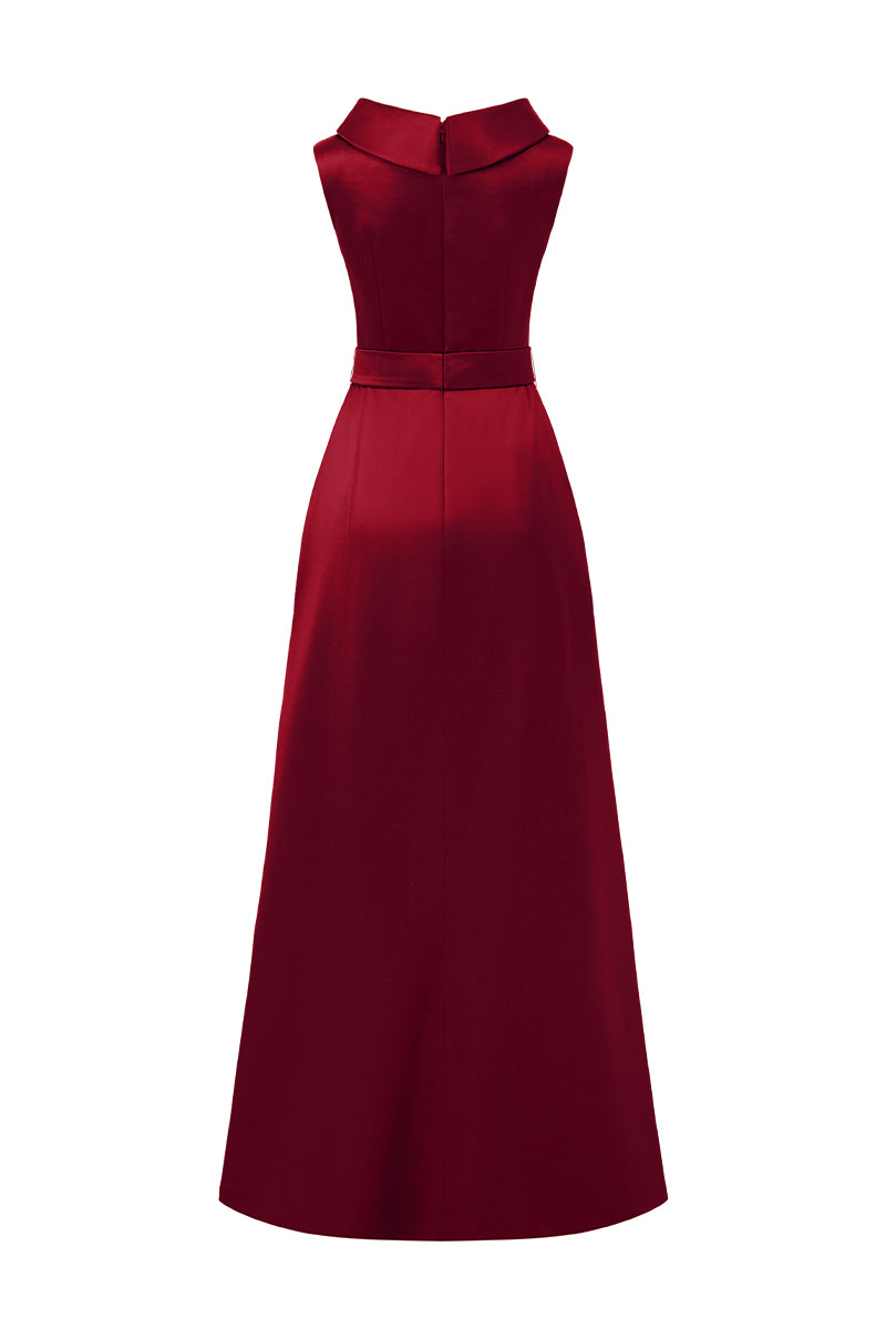 glossy red dress Red Satin Formal Gown with Pockets Black / 14
