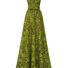 Green lace V-neck A-line gown by I.H.F, featuring a flowing design and elegant silhouette from the CULT MIA X I.H.F collection.