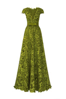 Green lace V-neck A-line gown by I.H.F, featuring a flowing design and elegant silhouette from the CULT MIA X I.H.F collection.