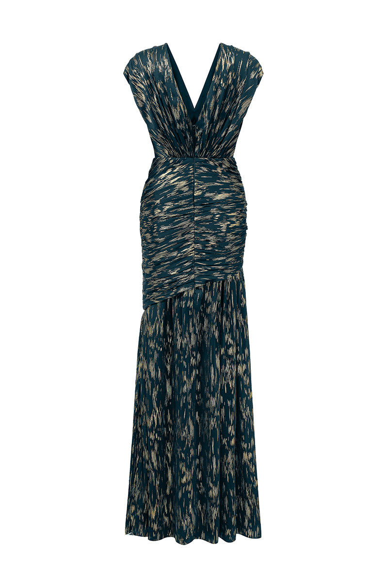 METALLIC STRIPED CHIFFON MAXI DRESS IN GREEN | CULT MIA | I.H.F METALLIC STRIPED CHIFFON MAXI DRESS IN GREEN | CULT MIA | I.H.F