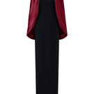 Elegant black and Bordeaux shimmer satin silk lined gown by I.H.F, showcasing smooth fabric and sophisticated design.