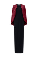 Elegant black and Bordeaux shimmer satin silk lined gown by I.H.F, showcasing smooth fabric and sophisticated design.