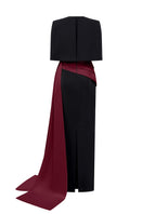 Black and Bordeaux crepe silk lined gown by I.H.F, featuring elegant design and flowing fabric.