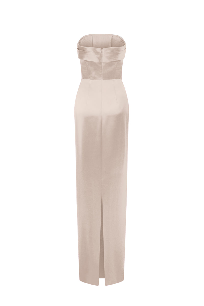 CREPE SILK LINED MAXI DRESS IN BEIGE | CULT MIA | I.H.F CREPE SILK LINED MAXI DRESS IN BEIGE | CULT MIA | I.H.F