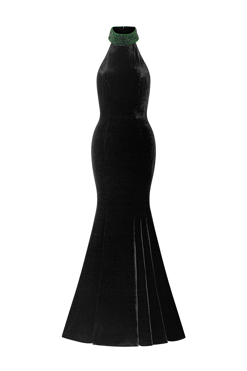 فستان أناهيتا ماكسي من الحرير المخملي باللون الأخضر