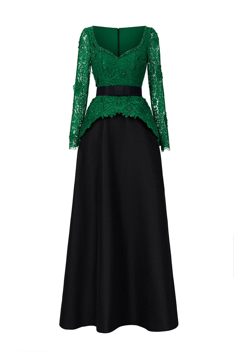 HEART SHAPED LONG SLEEVE GOWN IN GREEN